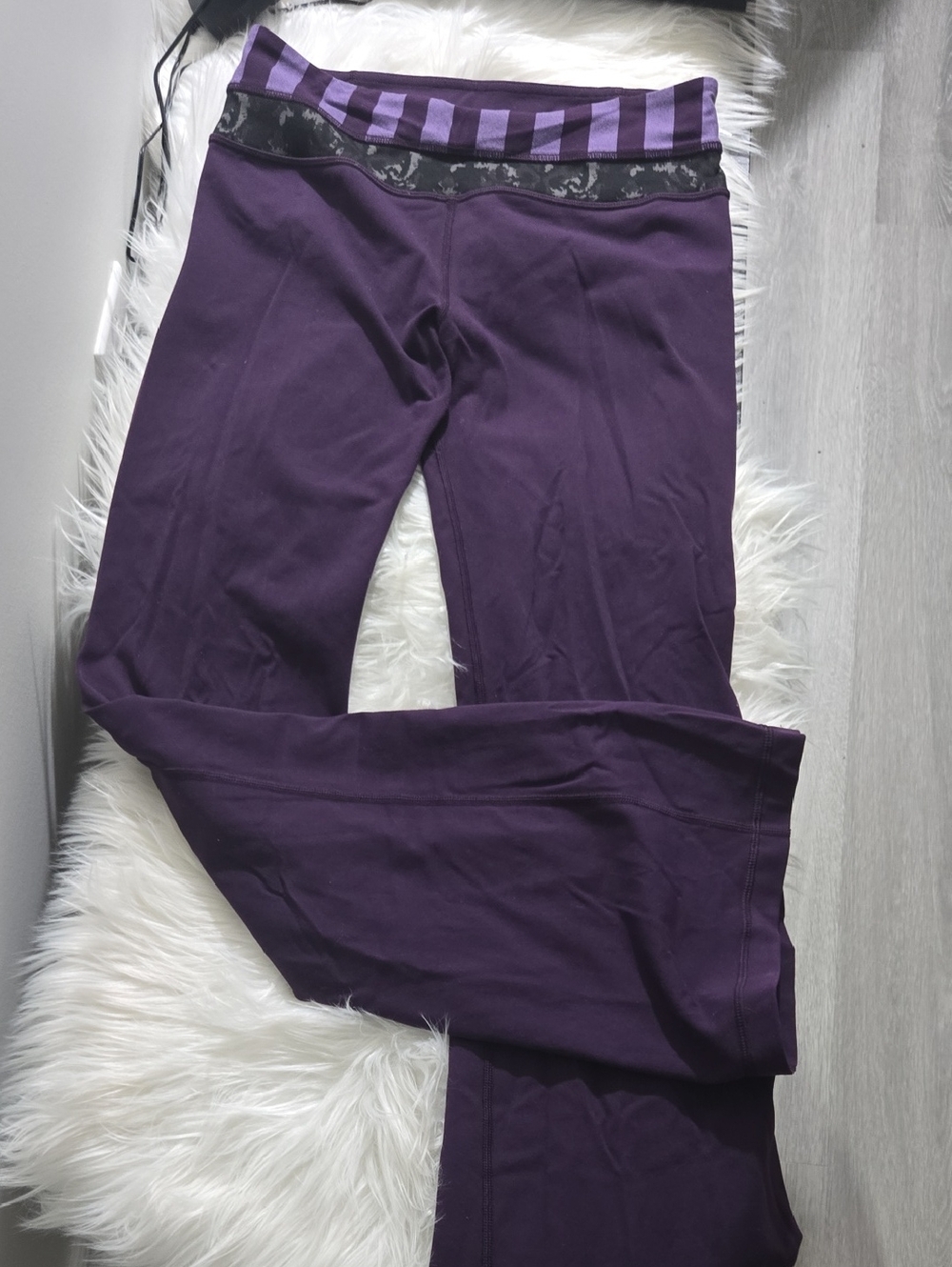 Purple Striped Waistband Yoga Pants